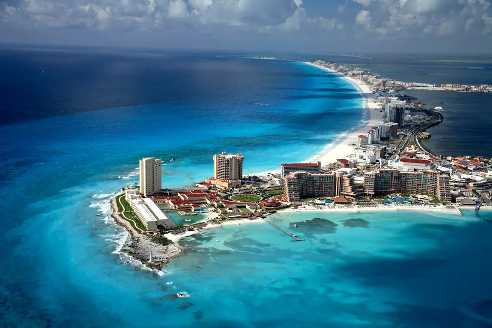 Cancún Hotel Zone and Caribbean coast; destination view photographed in 2008