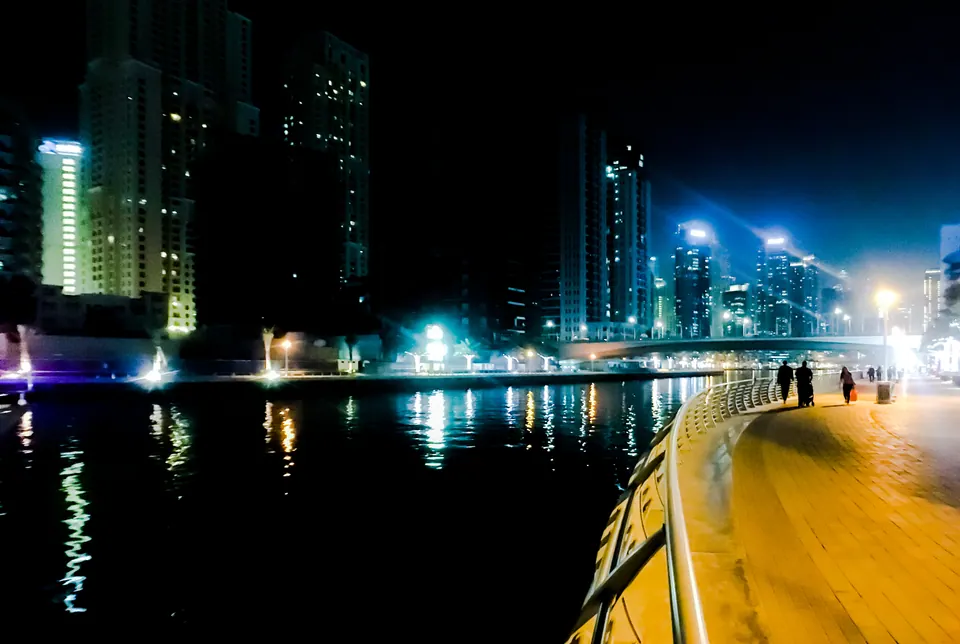 Dubai Marina waterfront at night
